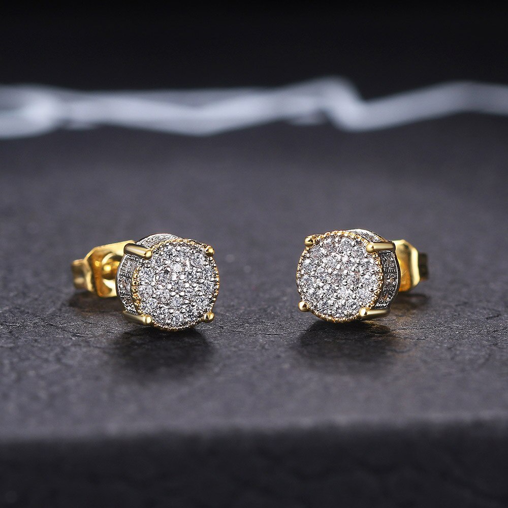 Anting Stud Zircon Warna Emas Gaya Punk Hip-Hop Untuk Pria Dan Wanita