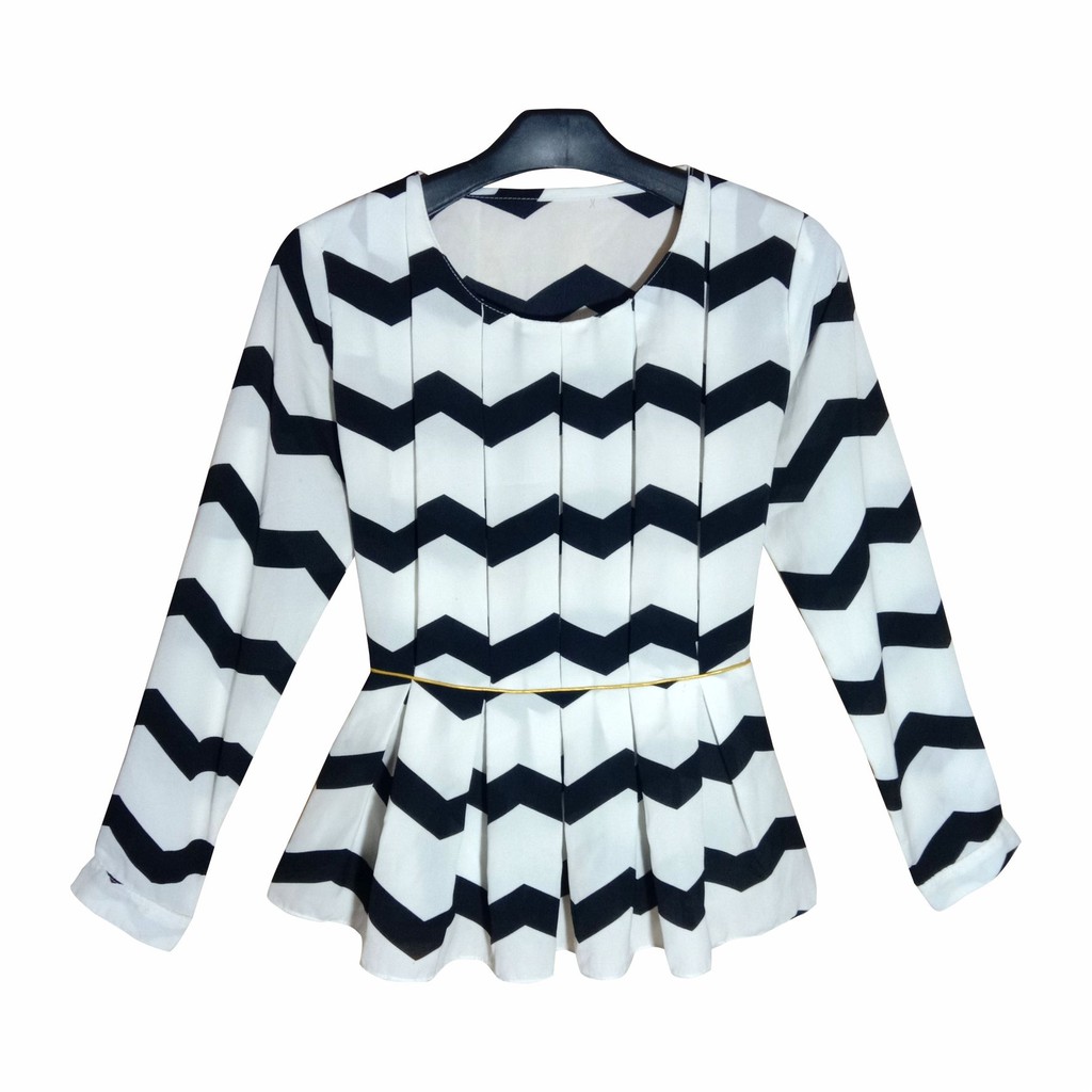 [Bayar di Tempat] Baju Wanita / Atasan Wanita / Atasan formal / Blouse Elegan - Hitam Putih Murah