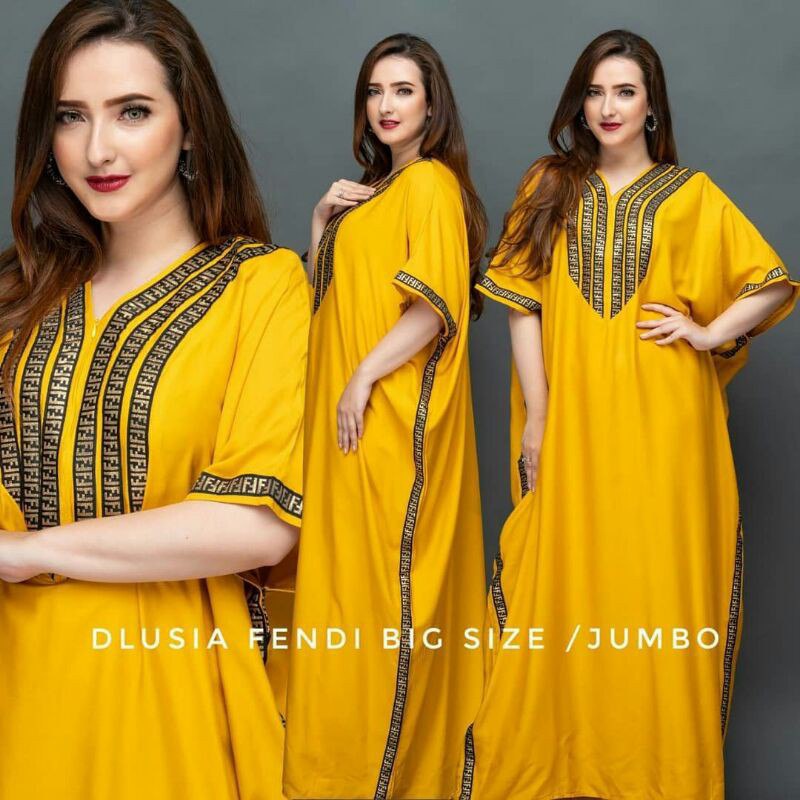 Daster Arab Dlusia Fendi Big Size  Bahan Rayon Tebal Renda Melo  LD 140 PB 140  Muat BB 100KG