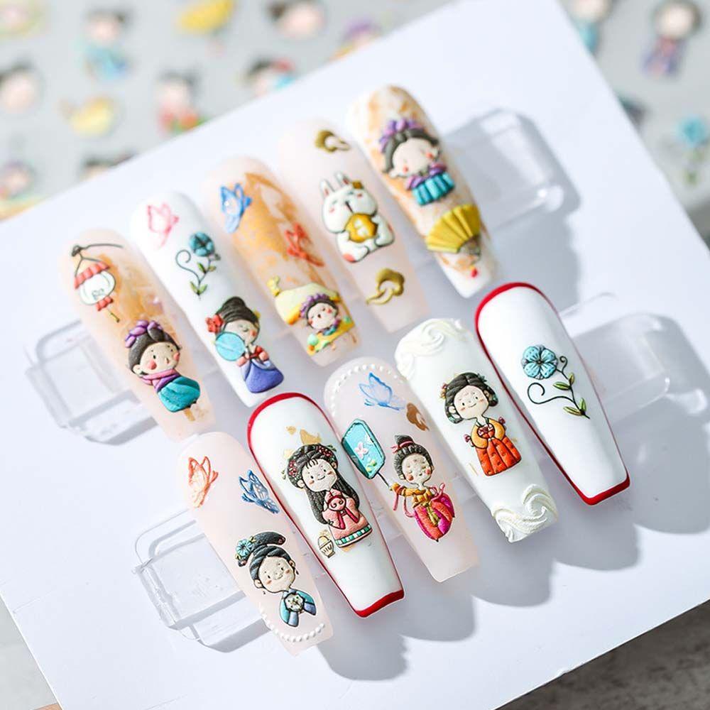 Needway   Stiker Kuku Cina Fashion Gaya Antik Karakter Cina Merak Bunga Perekat Diri Nail Art Dekorasi