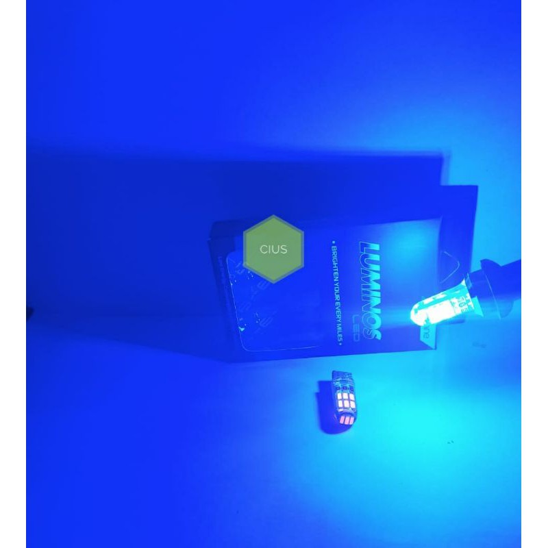 LAMPU LED T10 CRYSTAL 15 titik LUMINOS untuk sein senja plat motor mobil harga 1 buah-Blue