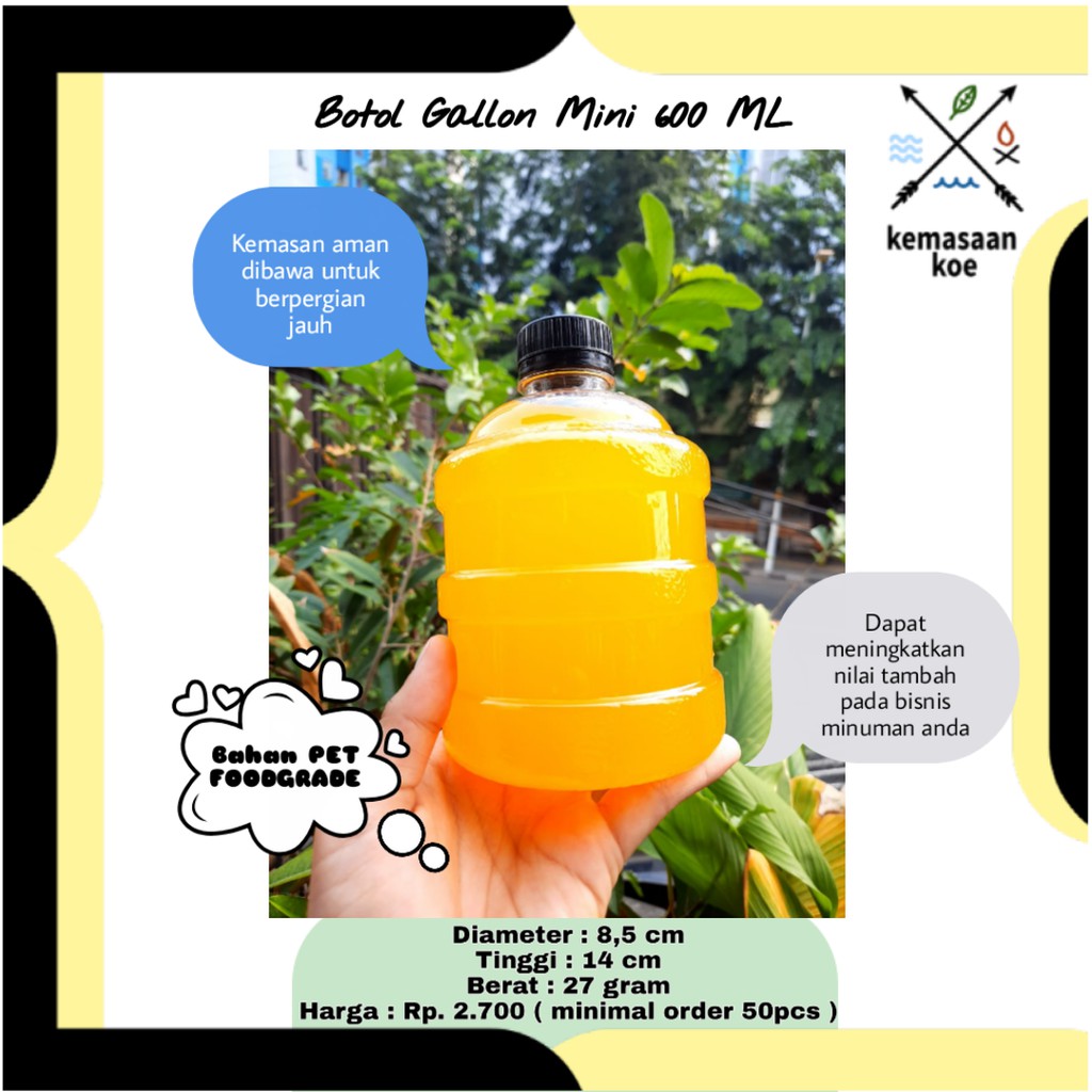 Botol Gallon Mini 600 ml / Botol Unik / Botol Lucu / Botol Plastik / Botol Murah / Botol Kopi Jus