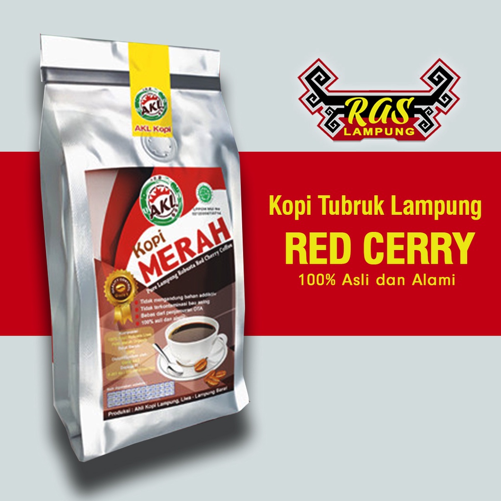 

Kopi Lampung Asli Red Cherry Coffee Petik Merah Robusta 100% Original Dengan Biji Pilihan Terbaik Alami Bubuk Halus Brand AKL Grade 1