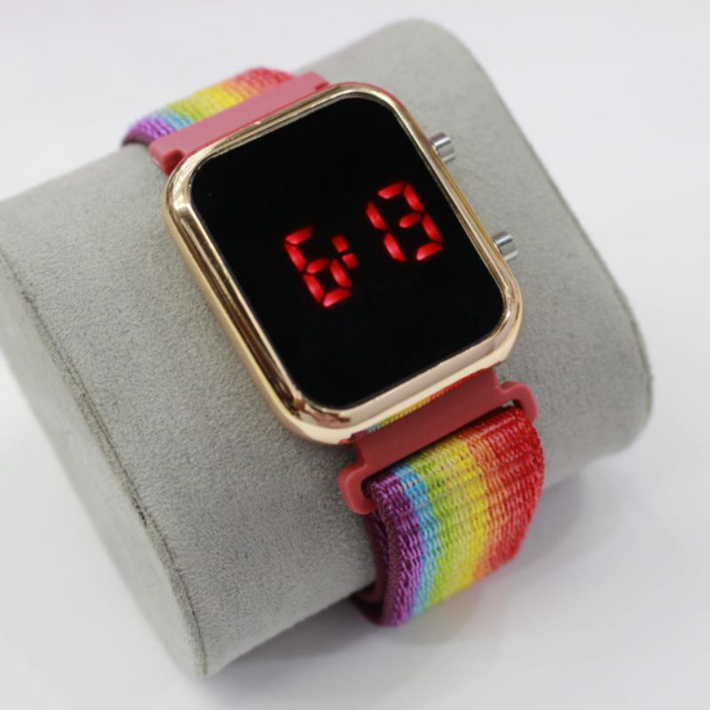 JAM TANGAN WANITA PRIA LED WATCH DIGITAL CANVAS NYLON STRAP GROSIR MURAH