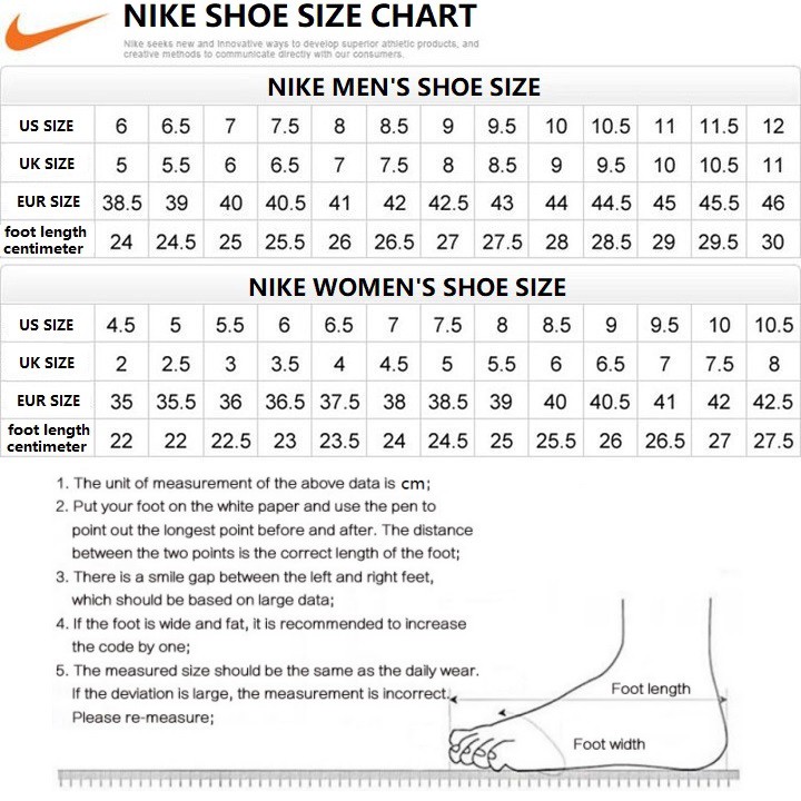 size chart for air force ones