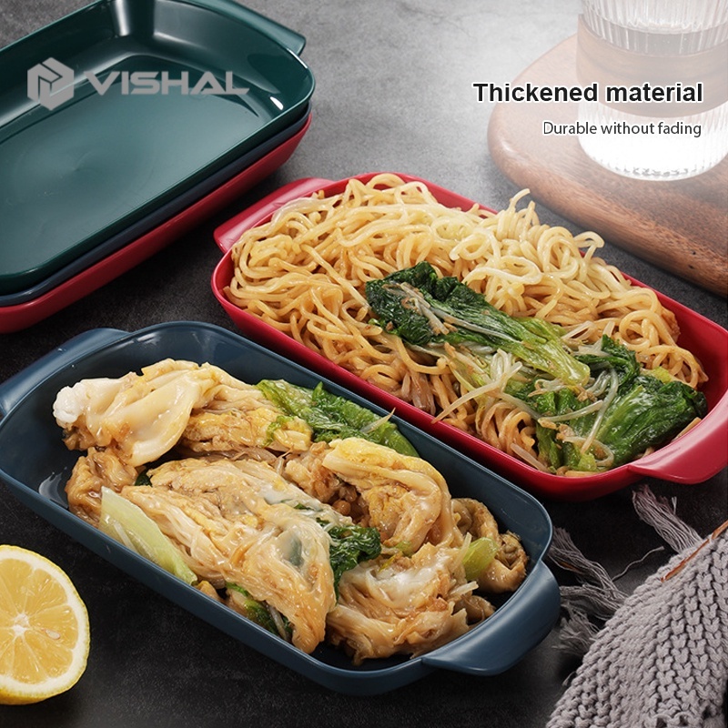 VISHAL Nampan Makanan Plastik / Food Tray Wheat Straw Piring Persegi Panjang / Piring Gulung Usus / Piring Plastik VS-82