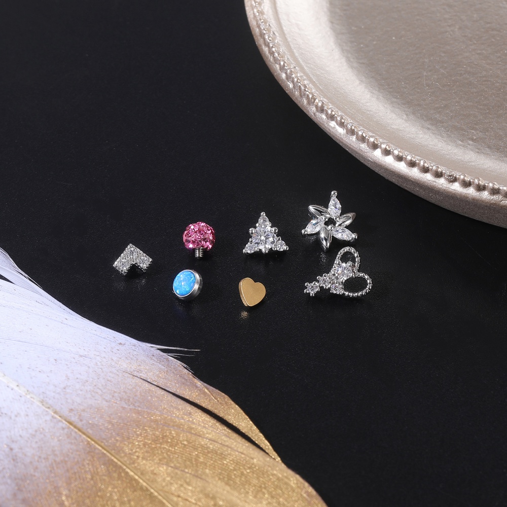 1pc Anting Tindik Bentuk Bunga / Hati / Batu Opal / Kristal Bahan Stainless Steel Untuk Wanita