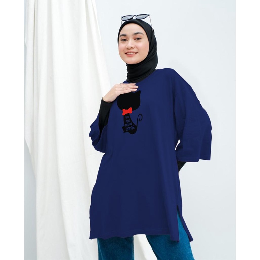 KAOS OVERSIZE TOP HIJAB WANITA BASIC MEOW 2 / OVERSIZE SLIT BLOUSE