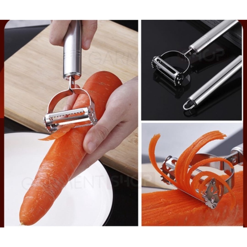 Peeler Pisau Pengupas Dan Pemotong Buah Sayur Stainless 2 in 1