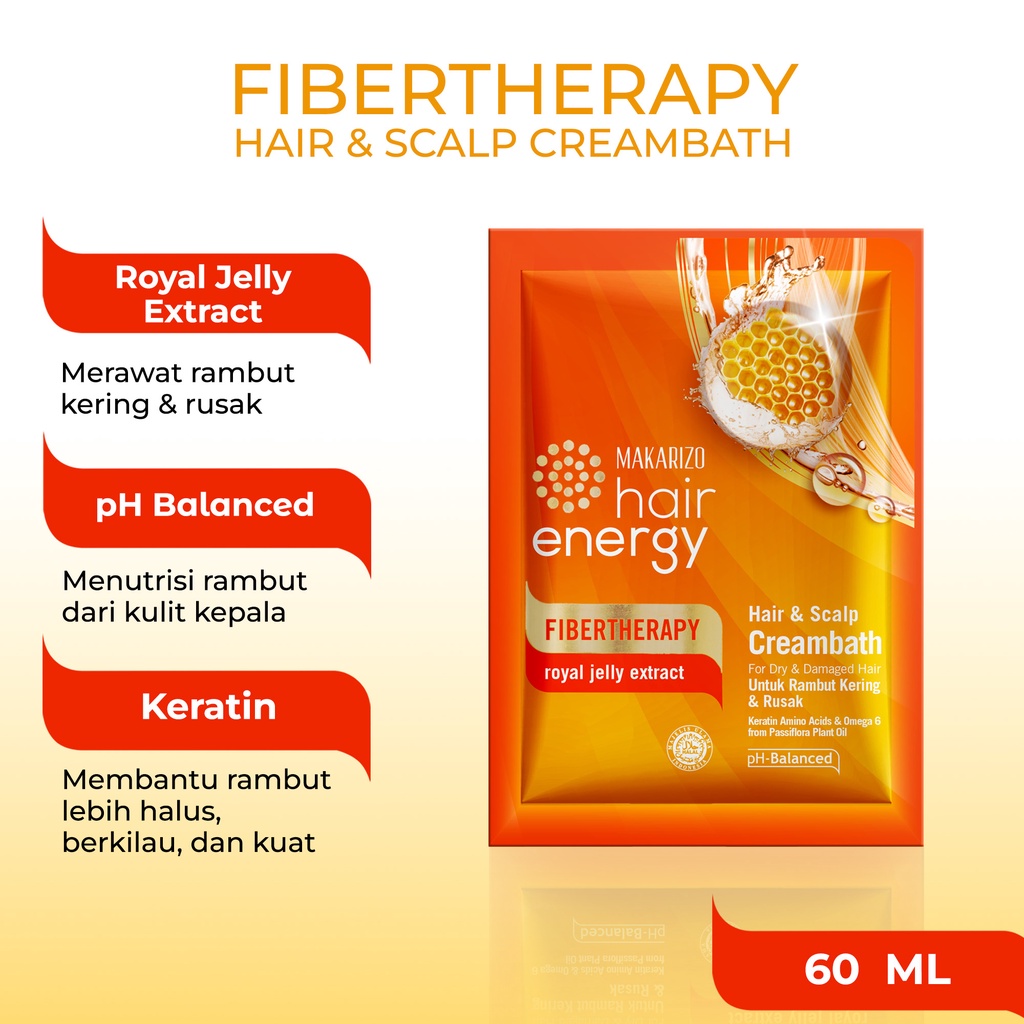 Makarizo Hair Energy Fibertherapy Hair & Scalp Creambath Royal Jelly 60 mL / Perawatan Rambut Kering-1