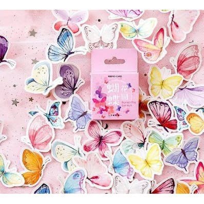 Label Sticker - Colorful Butterfly on Pink (46pcs)