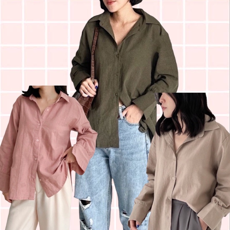 Tq88indonesia Fashion Kemeja Wanita Lengan Panjang / Liza Linen Shirt /  Kem Polos Cewek / Kemeja Putih / Ootd