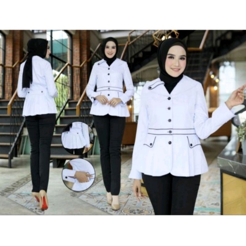 Setelan Hitam Putih / Seragam Dinas Hitam Putih / Setelan Rok A Blazer Kerja Wanita Putih Set Celana / Blazer Kerja Wanita Rok Span / Seragam Dinas Putih Wanita / Blazer Wanita Terbaru