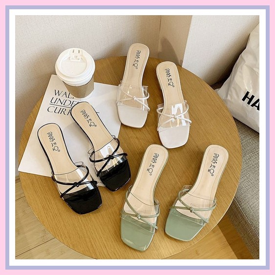 Sandal Hak Tahu Bahan Rajut  Aflyfa Sandal Hak Tahu Wanita 3Cm Mika Kokop Bdl