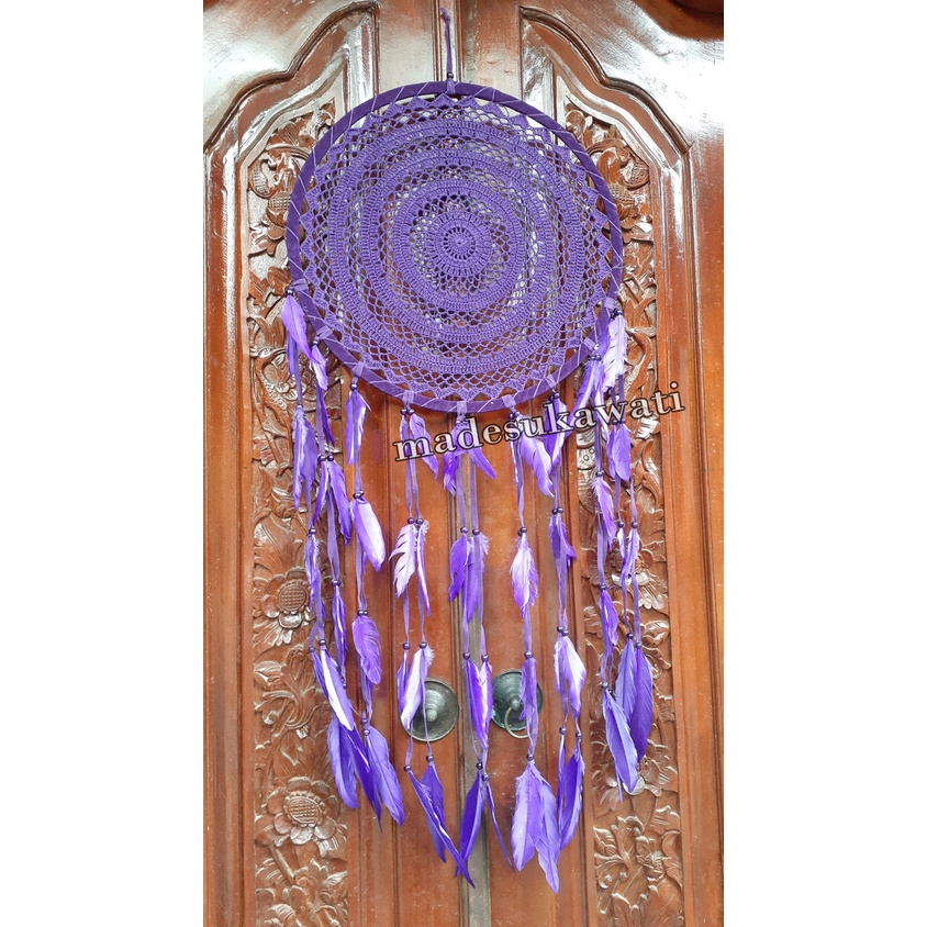 Dream catcher sulam rajut diameter 52cm jaring benang dekorasi hiasan gantungan bulu ayam