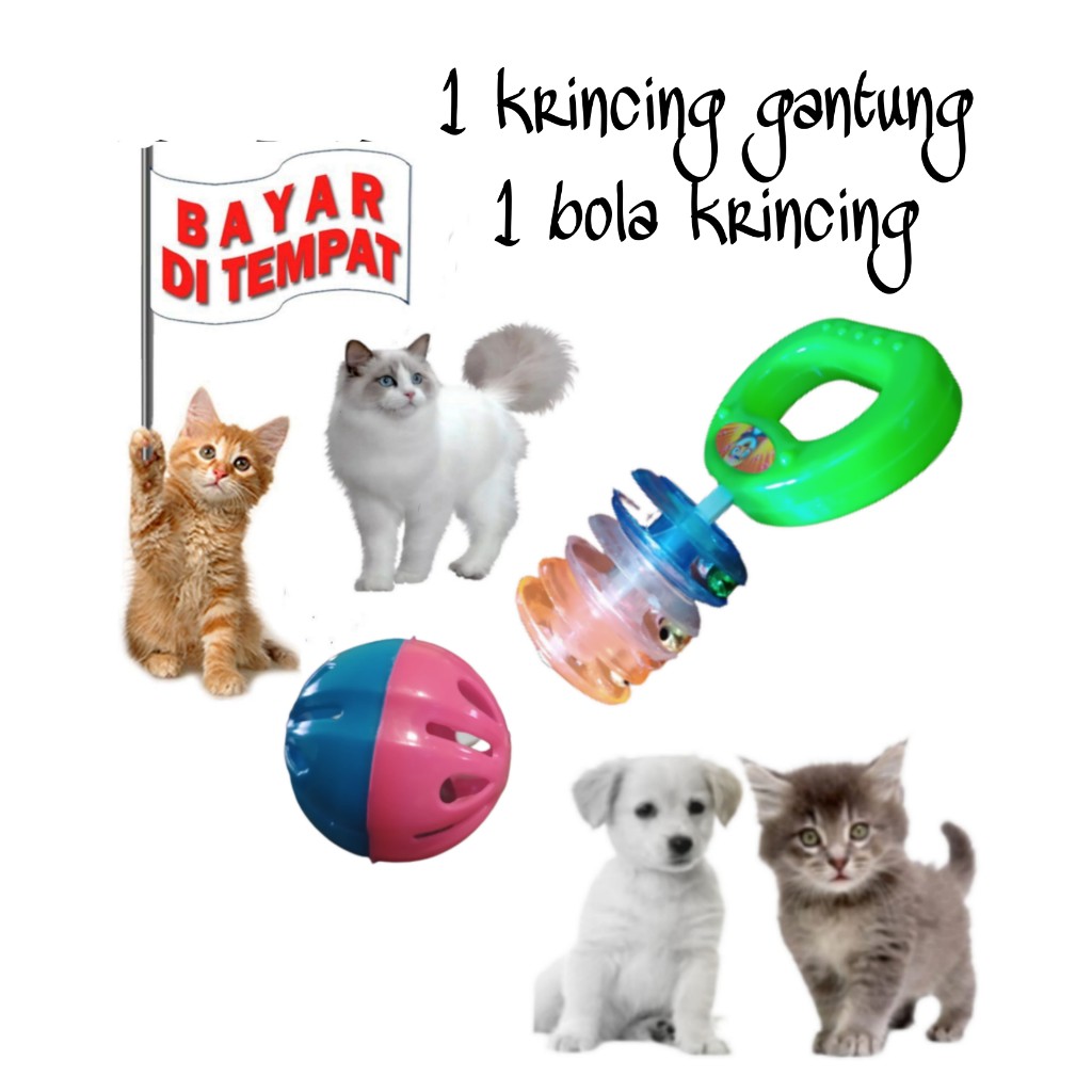 SATU PAKET MAINAN 1 BOLA KERINCING 1 KERINCING 3 SUSUN KUCING ANJING KELINCI KITTEN