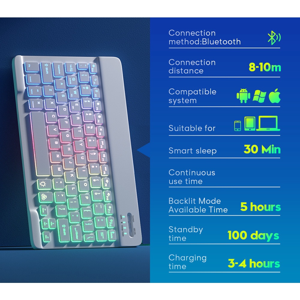 【Beli dua diskon 20%】 GOOJODOQ 10 Inch Backlit Backlight Wireless Keyboard And Mouse LED Backlight Keyboard