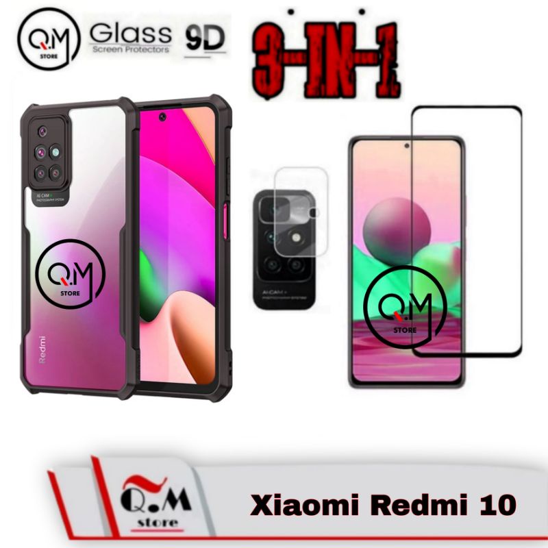 PAKET 3IN1 Case XIAOMI REDMI 10 Softcase Transparan TPU Shockproof High Quality Pelindung Layar