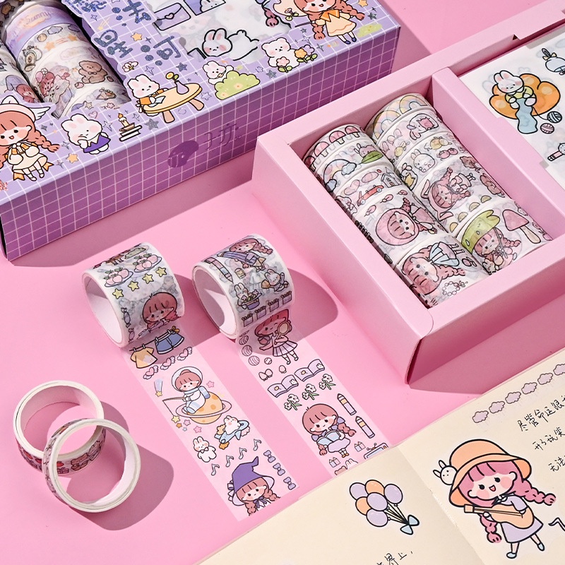 PAOPAO Stiker Quality Cute Box 1 Set Import Premium 10 x 10 Karakter Kartun Lucu dan Roll Stiker