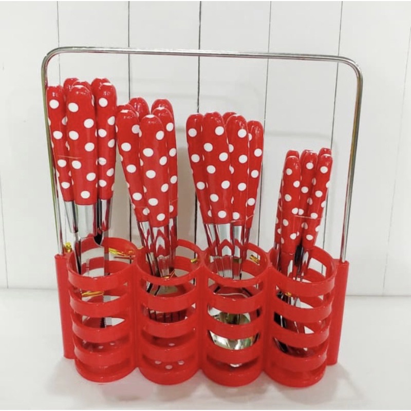 SENDOK POLKADOT GARPU PISAU STAINLESS STEEL 24 PCS FBL