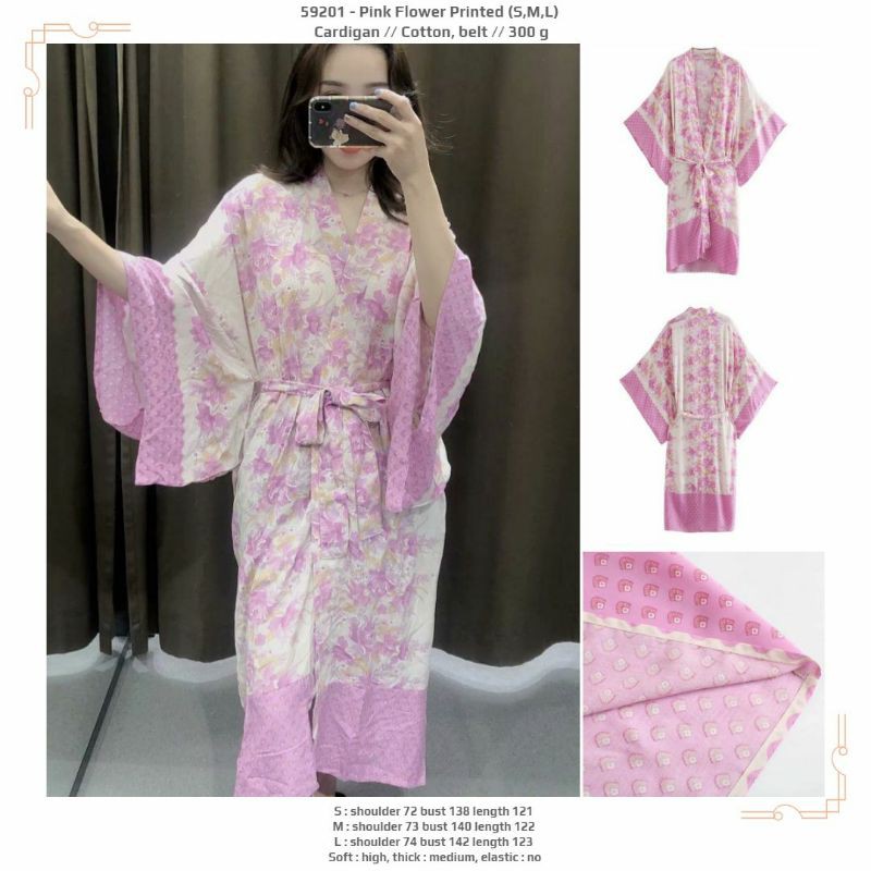 Outer panjang jumbo pink motif bunga kimono