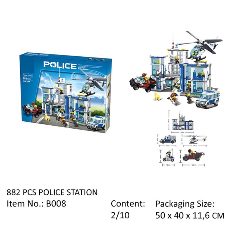Mainan Polisi Station Mech Besar Lengkap 882 Pcs / Lego Block Edukatif Anak Susun Balok B.008