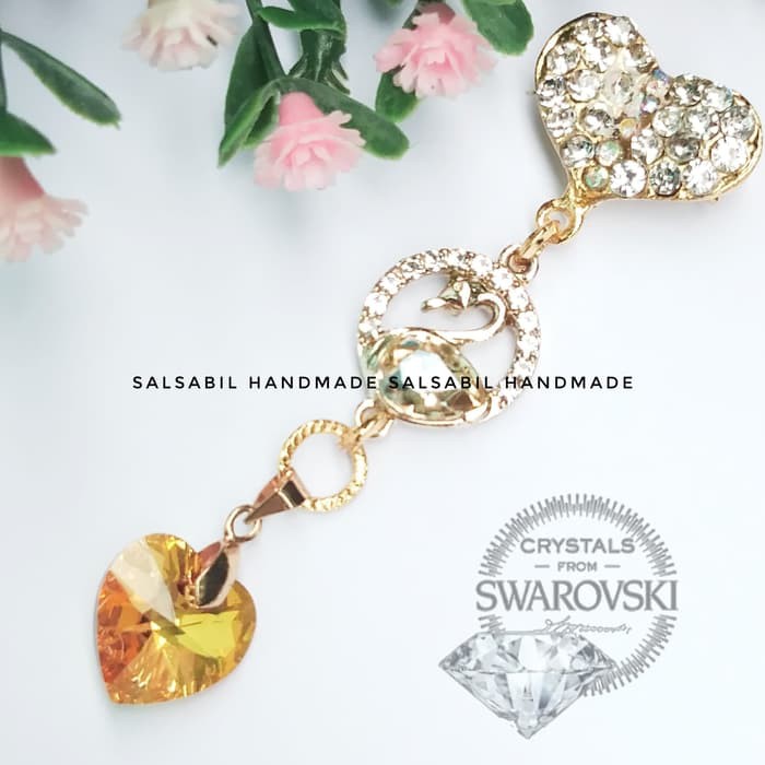 Jual bros dagu mini Swarovski original austria with swan - Metsun Terlaris