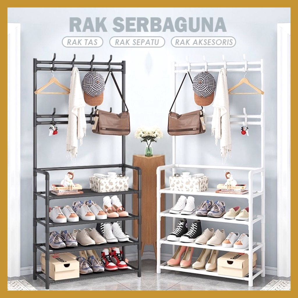 COD Rak Gantungan Baju Stand Hanger Rak Sepatu Tempat Penyimpanan Jaket Topi Tas Serbaguna Multifungsi GOSHOP88