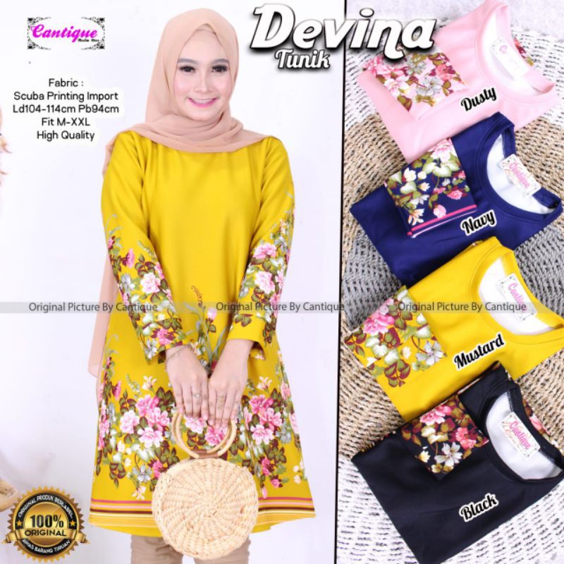ATASAN MUSLIM DEWASA DEVINA TUNIK LD104-114 PB 94 BAHAN SCUBA PRINTING ORI CANTIQUE