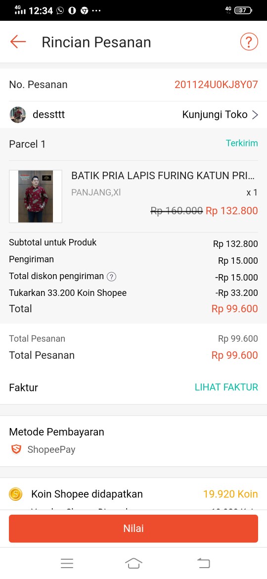 Batik Pria Lapis Furing Katun Primisima Batik Solo Godongan Merah