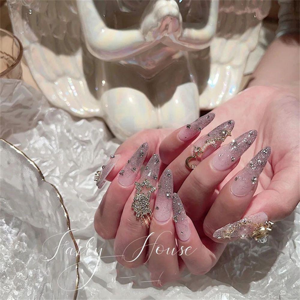 Mxbeauty Mewah Zirkon Perhiasan Mutiara Kristal Bunga Bintang Bulan Manikur Aksesoris Kuku Berlian Imitasi