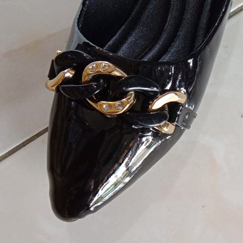 Sepatu Wanita Flatshoes Pancus Hitam Glossy