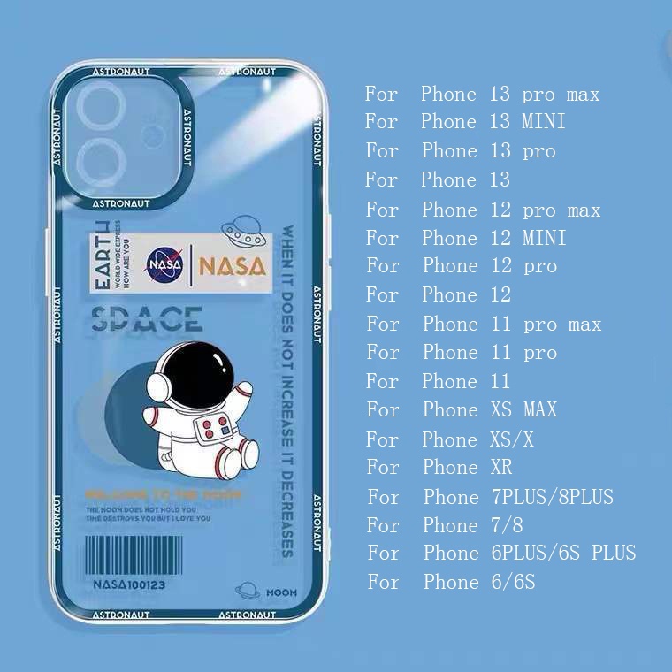 Soft Case Silikon TPU Transparan Motif Astronot Untuk Iphone 13 Pro Max / 12 / 11 / XS / XR / X / 8 / 7 / 6 Plus Mini SE 2020