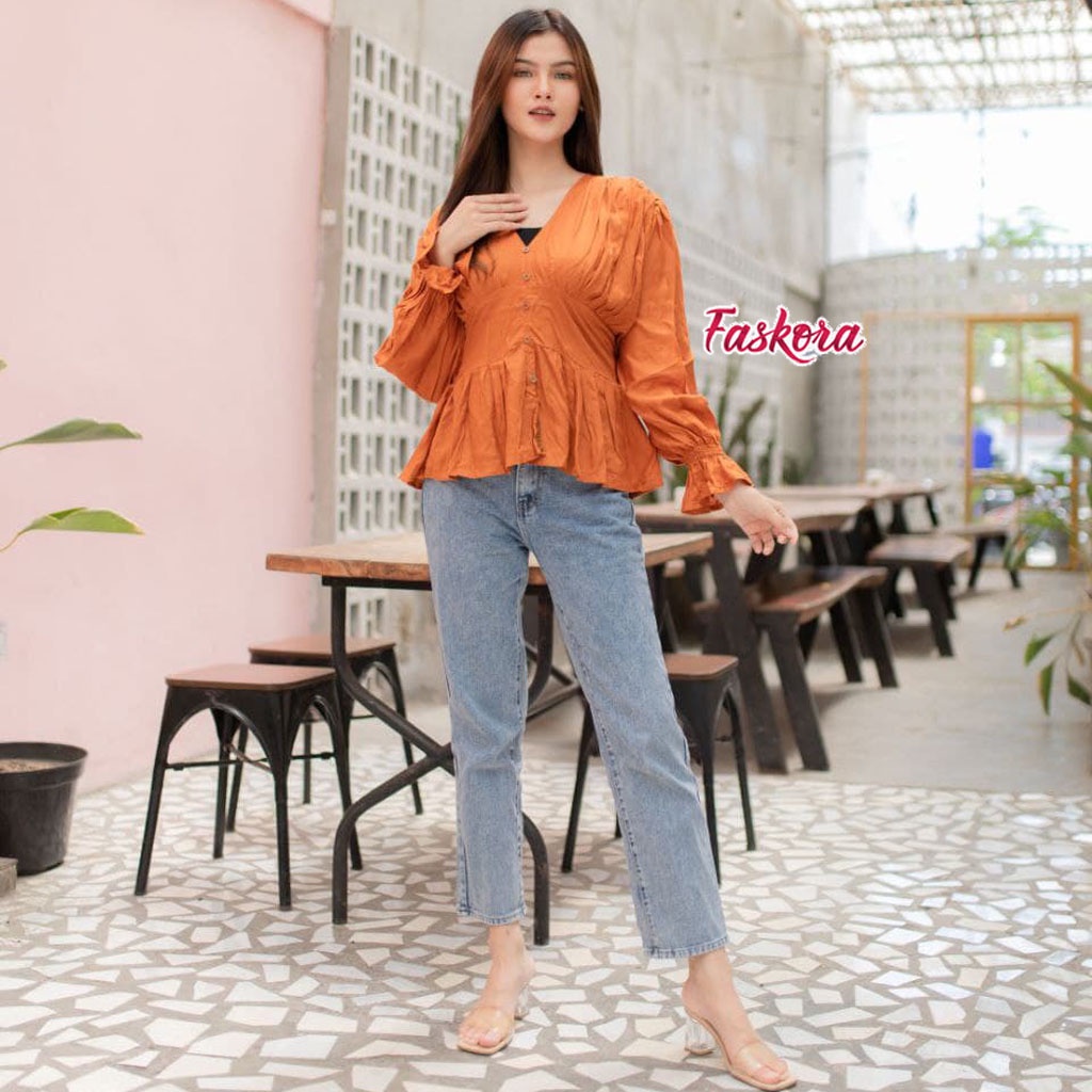 Mercy Top Blouse Atasan Polos Lengan Panjang