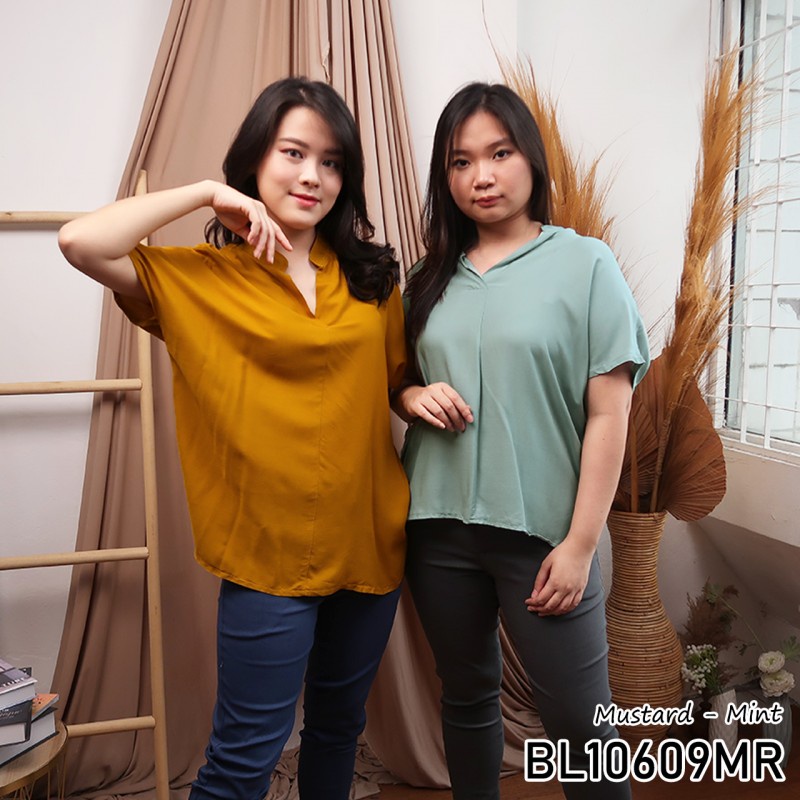 Blouse wanita / cewek atasan warna polos lengan pendek pergi jalan hangout kekinian modis -10609MR-7