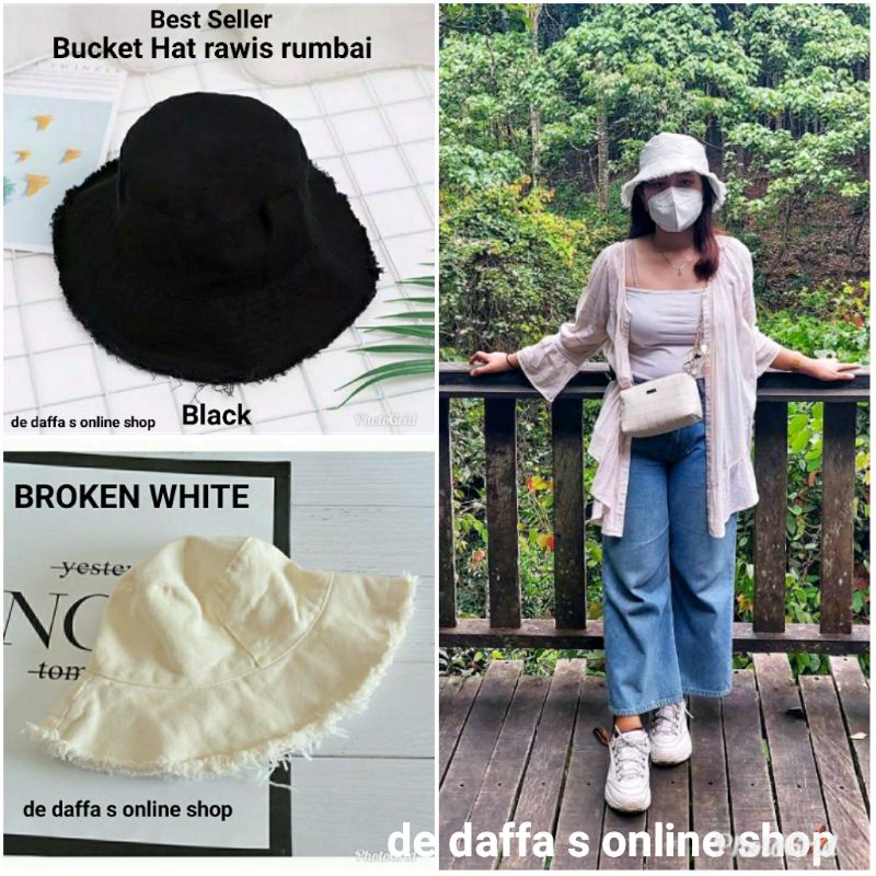 Topi Bucket Hat Rawis Rumbai Bucket Hat Ripped End Terbaru Unisex Pria dan Wanita