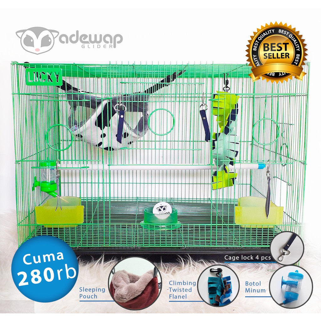 ADEWAP GLIDER Paket Hemat 1! Kandang Komplit Fullset Ukuran Large Besar Sugar Glider