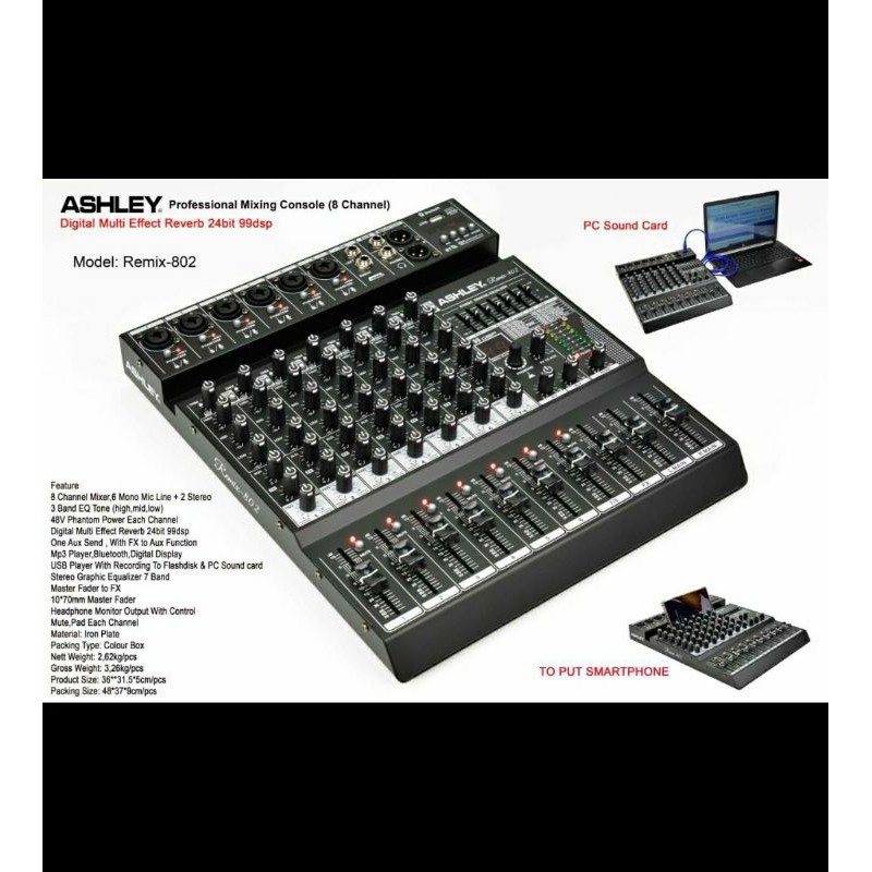 Mixer Audio ASHLEY REMIX802/REMIX 802 8CH USB-BLUETOOTH SOUND CARD RECORDING