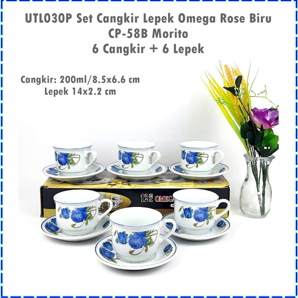 UTL030P Set Cangkir Lepek Omega Rose Biru CP-58B Morito