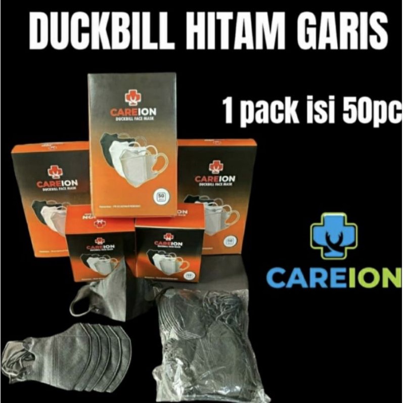 (50pc) disposable 3ply mask earloop/masker 3 ply-DUCKBILL HITAM 50pc