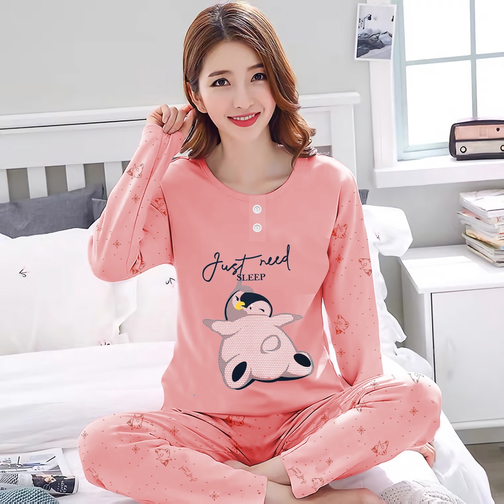 Lilipop.id  Baju Tidur Wanita Need Sleep Celana Panjang PP Allsize Lengan Panjang Baby Doll Bahan Kaos dewasa