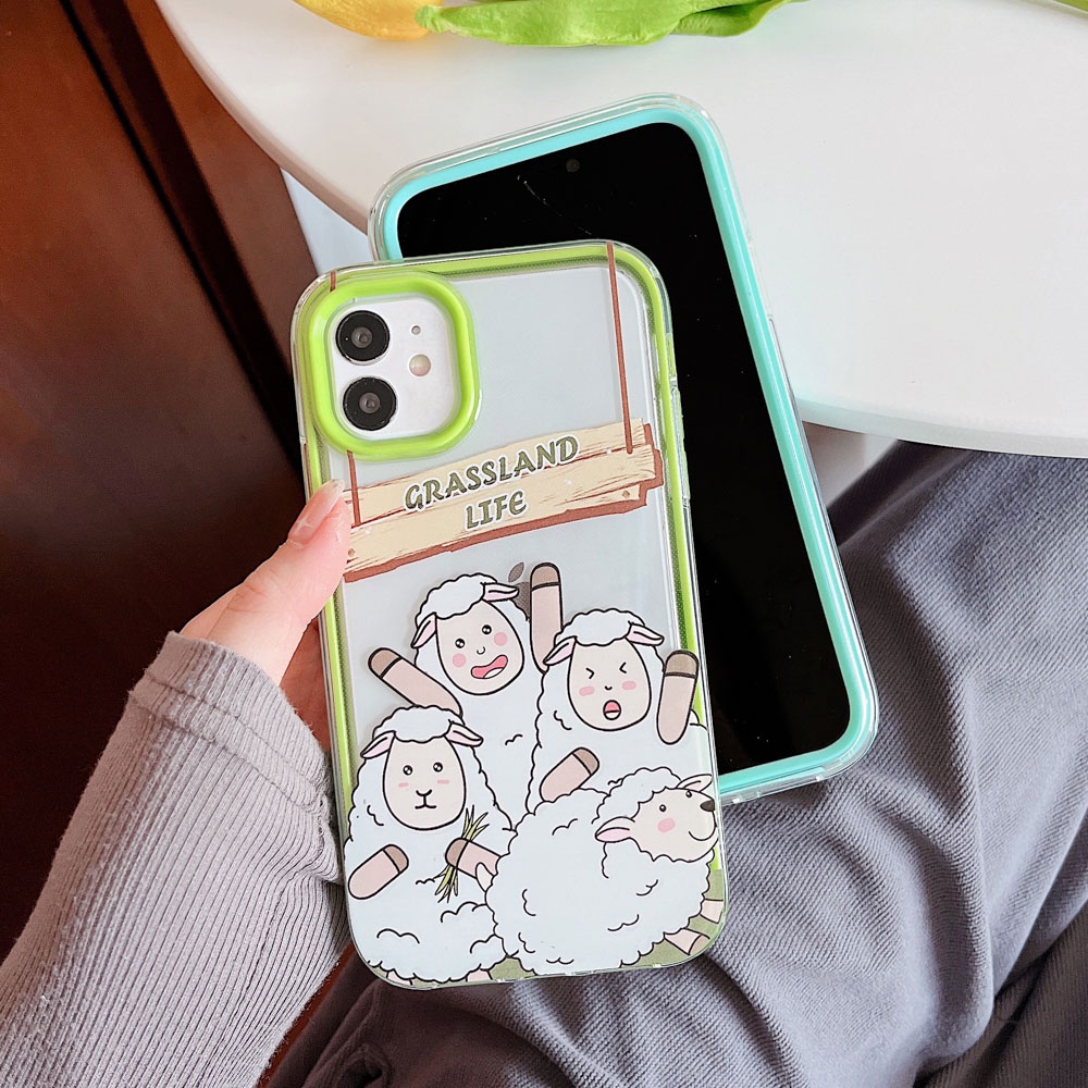 3 in 1 Soft Case TPU Motif Lukisan Domba &amp; Anak Ayam Cover iPhone 13 12 11 Pro Max X XS Max 7 8 6 6S Plus XR