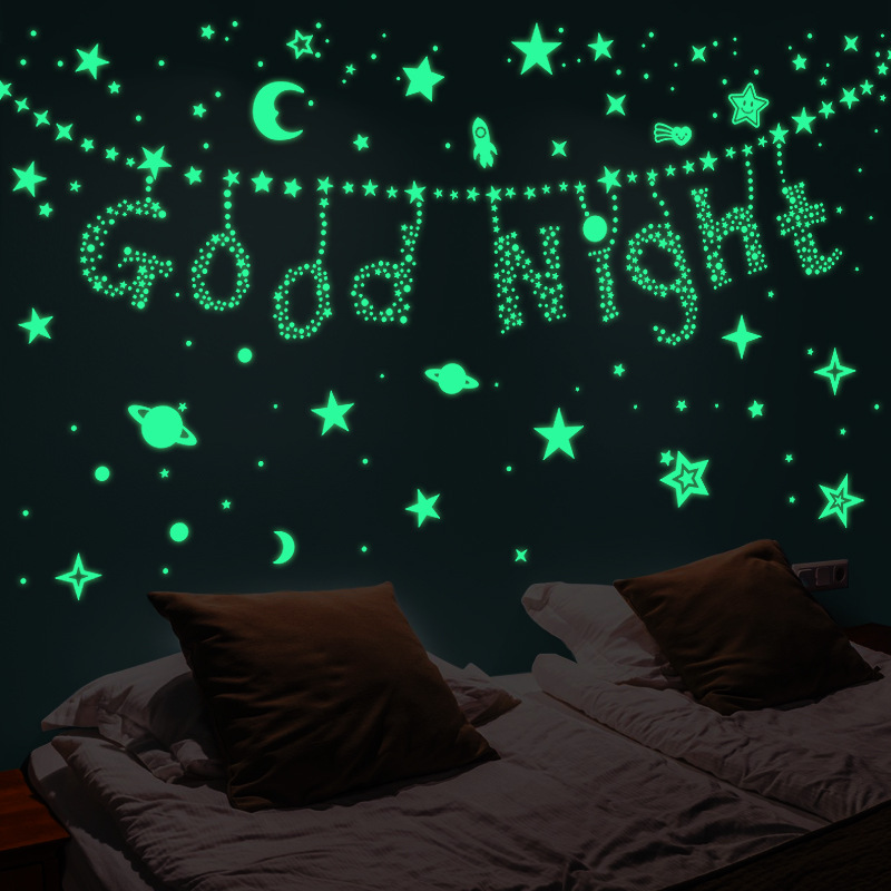 Hot Sale/Stiker Glow in The Dark/Stiker Bulan Bintang Bumi Luminous/Dots Wall Stickers Decor/Perekat Bintang Bercahaya Dekorasi Plafon/Stiker PVC Untuk Dekorasi Kamar Anak