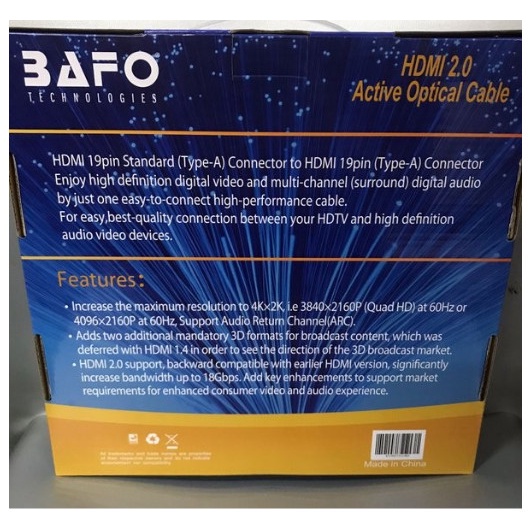 Kabel Hdmi Fiber Optik ( FO ) 30 Meter Bafo V2.0 4K 3D