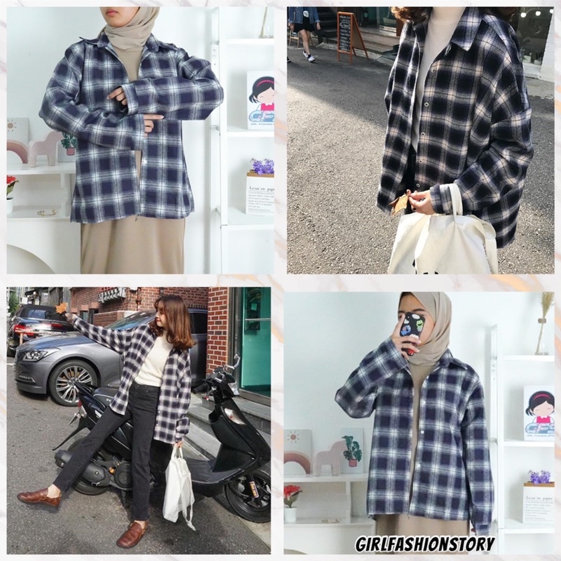 BEFAST - ZFS OOTD Wanita Kemeja JUSEO / JOSELO OVERSIZE XXL SHIRT / Hem Lengan Panjang / Kemeja Hem Motif Kotak-Kotak / Kemeja Casual / Kemeja Bisa Di Jadikan Outer