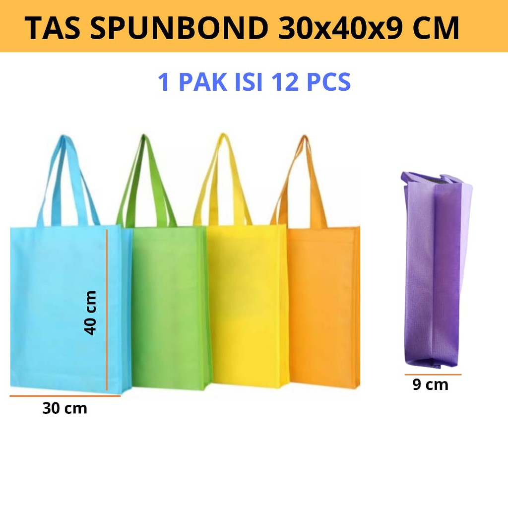 

Tas Spunbond Polos Goodie Bag / Tas Kain / Tas Souvenir Spunbond Handle 30X40X9 CM @12 Pcs