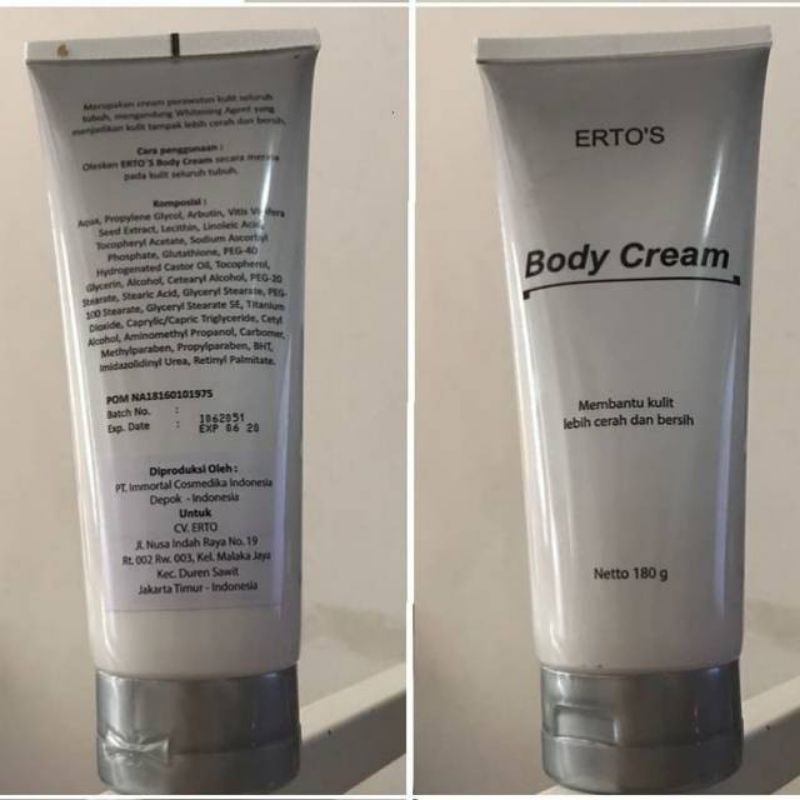 Ertos Body Cream Perawatan Pemutih Badan Tubuh Ampuh Permanen hand body lotio perawatan kulit ertos
