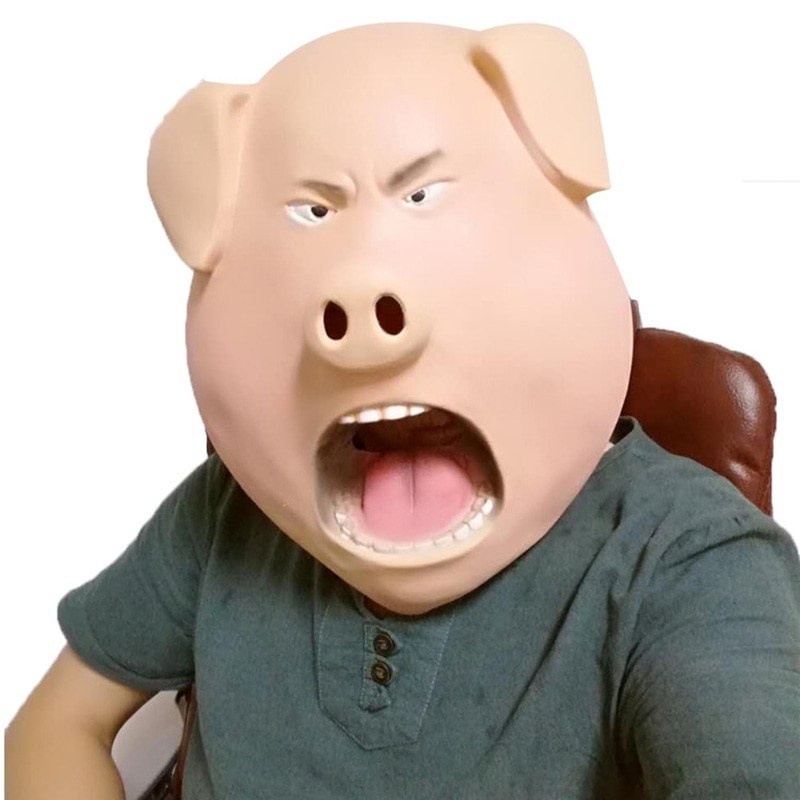 Topeng babi marah lucu pig piggy mask fullhead latex high quality