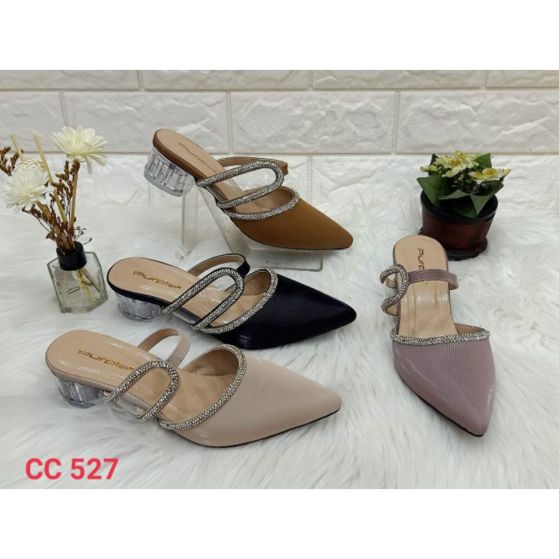 Sepatu sandal hak kaca cantik mewah minimalis PURPLE JF014 Shoestore Sei Sariak