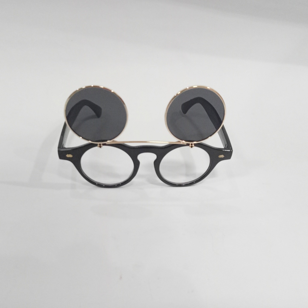 kacamata hitam bening bulat buka tutup retro steampunk vintage classic gothic murah unik sunglasses 
